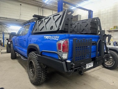 Brute Force rear bumper installed on blue Toyota TRD 4x4 truck at 4-Wheel Drive Specialty Co. in Richmond, VA